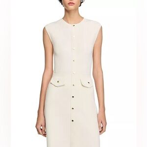 Sandro Cream Sleeveless Button-Front Sheath Dress